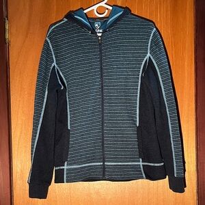 Kuhl Teal & Black Chianti Fleece Washable Wool Blend Sweater/Jacket - Size L